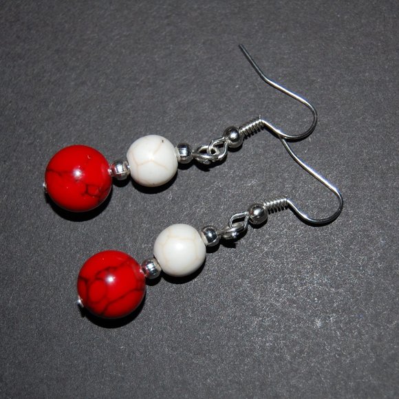 Red Howlite Necklace and Earrings Set,Red and White Howlite Gemstone Beads,Red - Picture 3 of 5